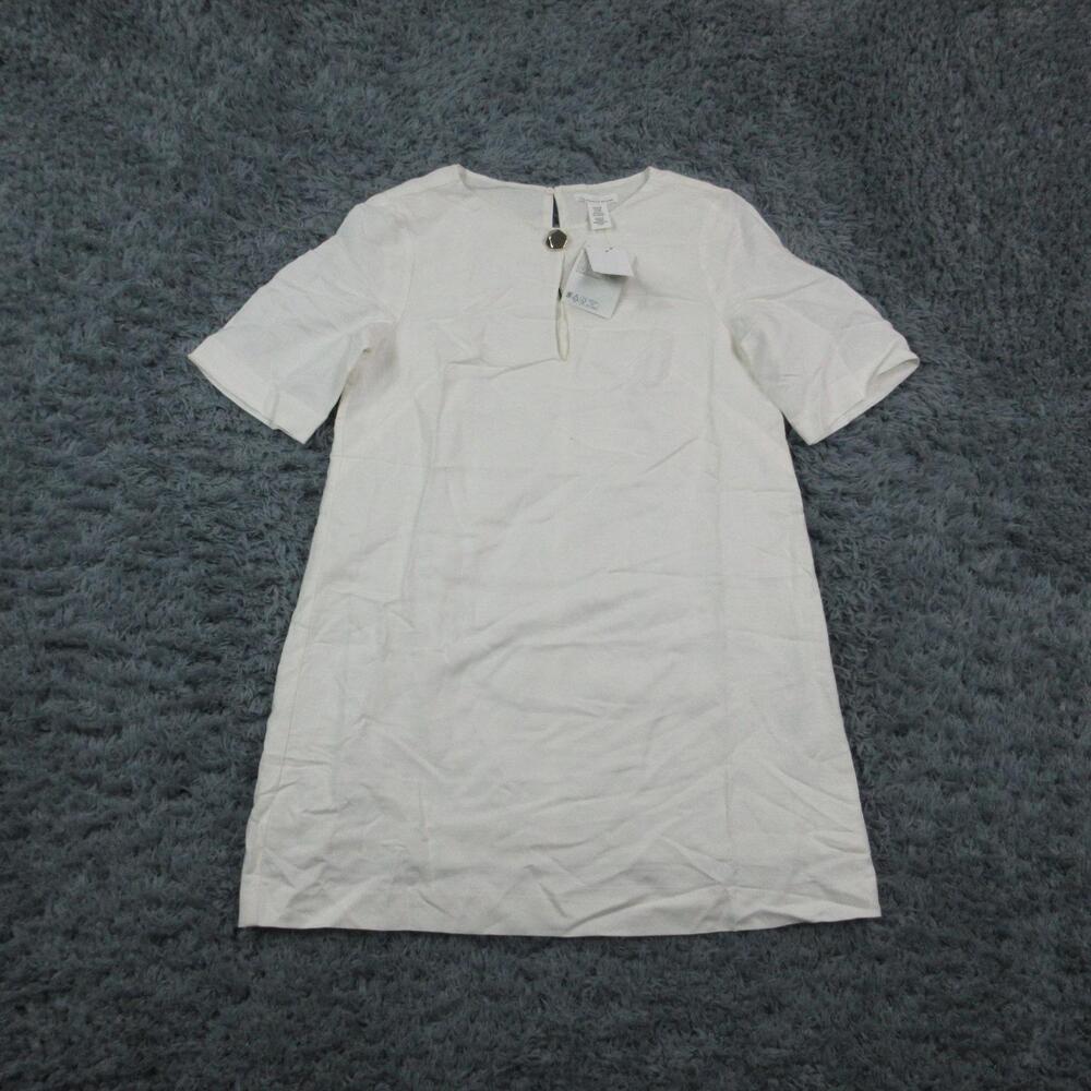 H&M Dress Womens 2XS White Linen Blend Shift Short Sleeve Mini Casual NWT